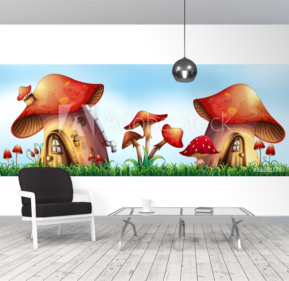 Mushroom houses in the garden from Wallmural Wallpassion